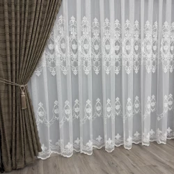 Бамбуковый тюль с шикарной вышивкой Keten №7590 айвори