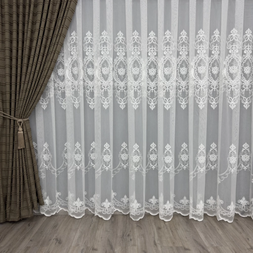 Бамбуковий тюль з  шикарною вишивкою Keten №7590 білий
