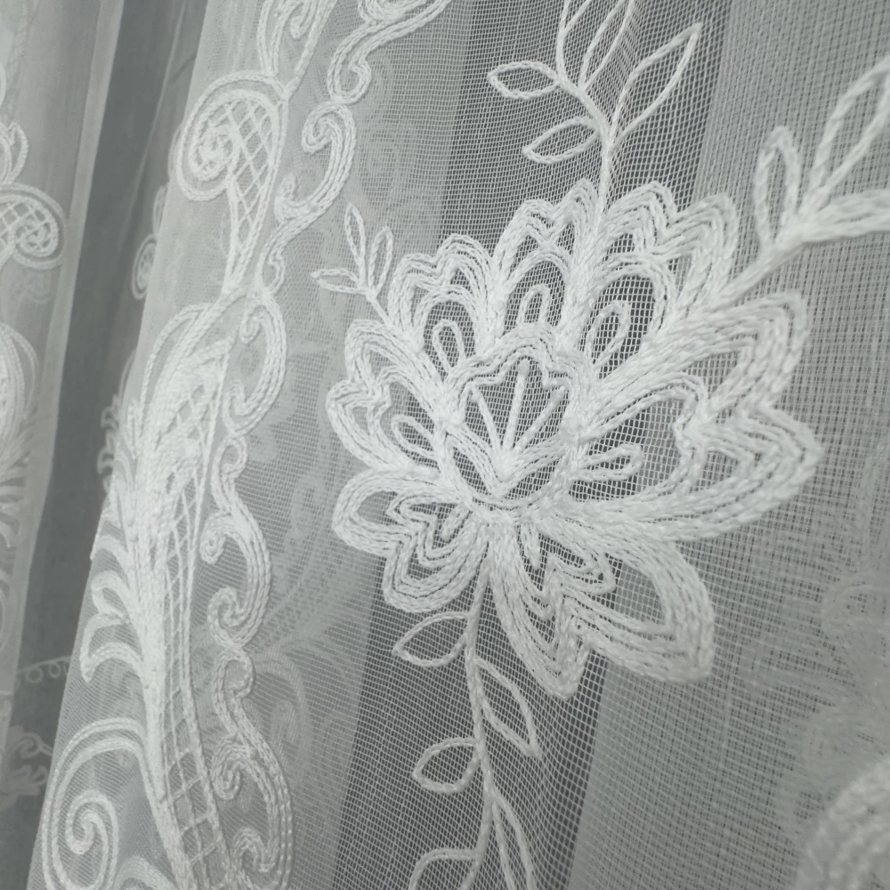 Бамбуковий тюль з  шикарною вишивкою Keten №7590 білий