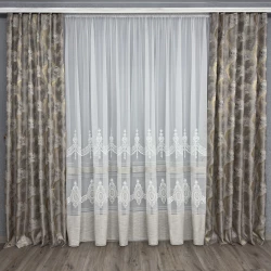 Тюль бамбук з вишивкою Keten №8006 Капучіно