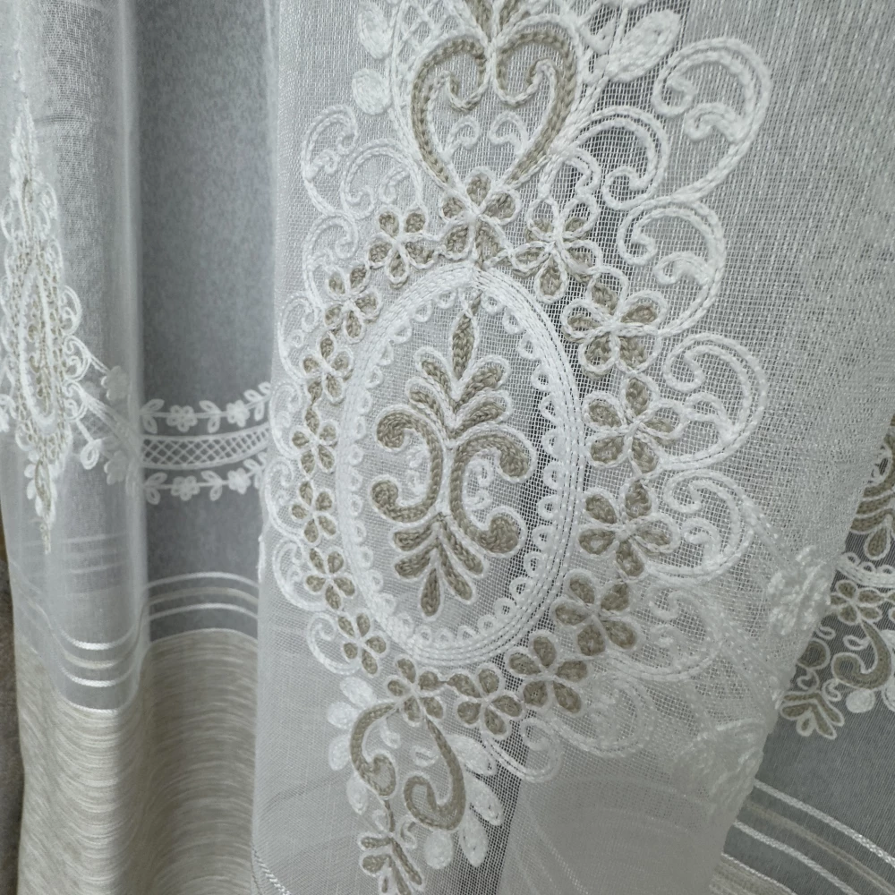 Тюль бамбук з вишивкою Keten №8006 Капучіно