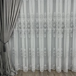 Бамбуковый тюль с шикарной вышивкой Keten №7590 серый