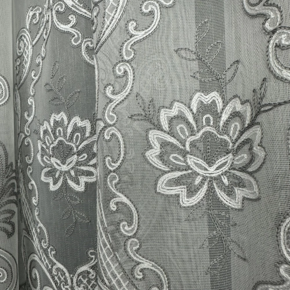 Бамбуковий тюль з  шикарною вишивкою Keten №7590 сірий