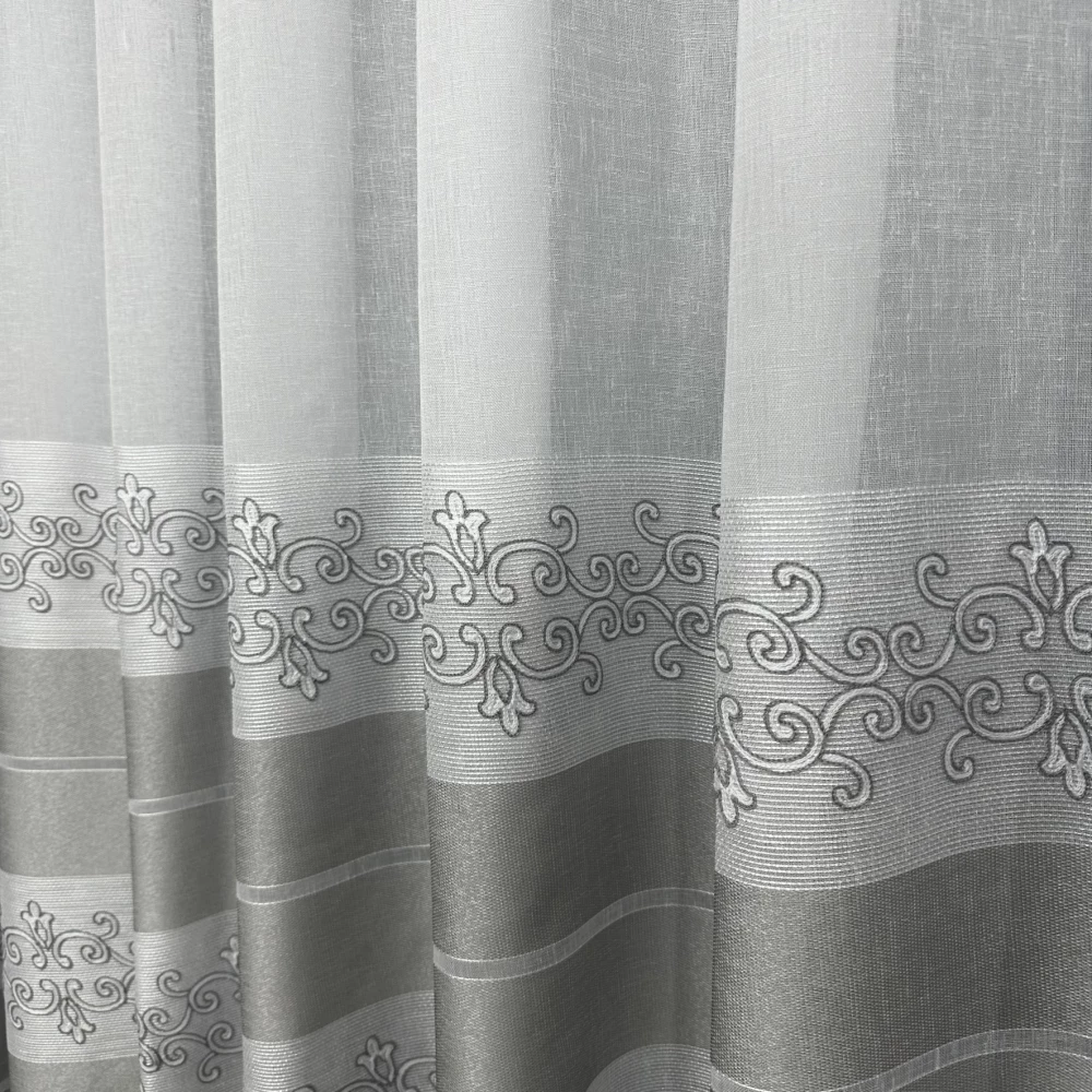 Тюль льон з вишивкою Keten FKN100 сірий