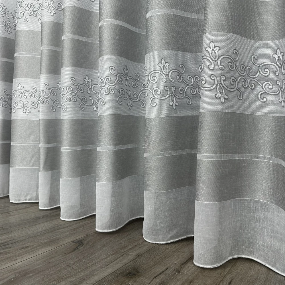 Тюль льон з вишивкою Keten FKN100 сірий