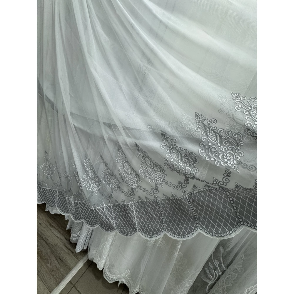 Тюль бамбук з оксамитовим візерунком по низу №7181 сірий