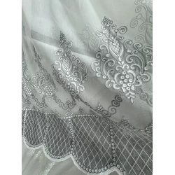 Тюль бамбук с бархатным узором по низу №7181 серый