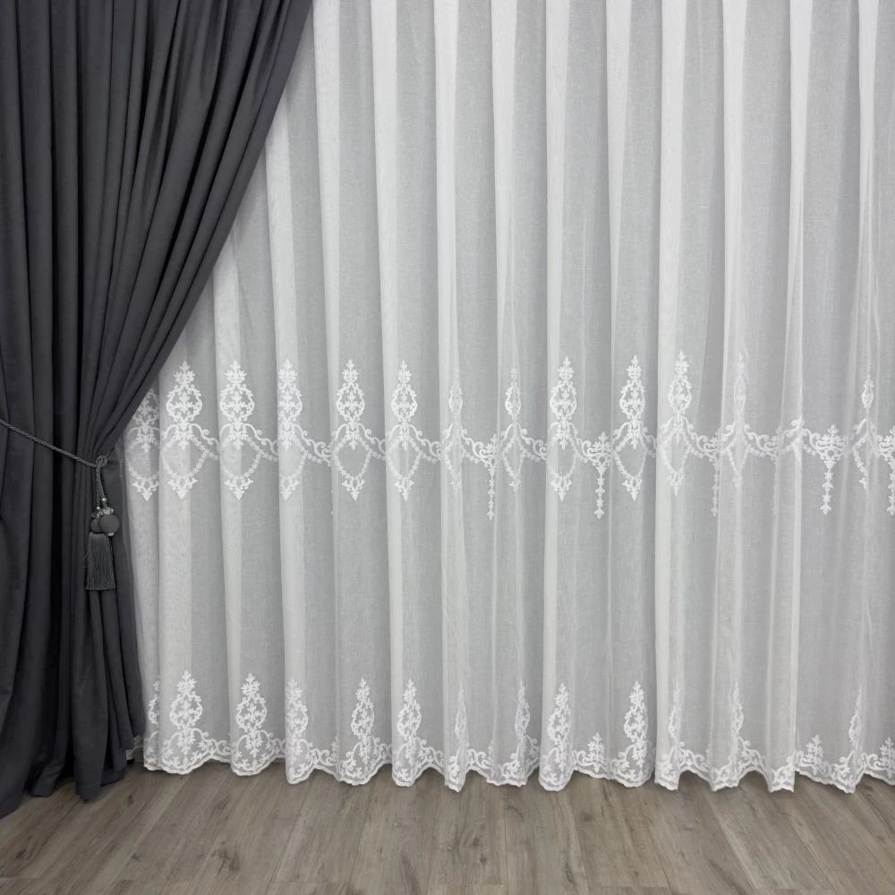 Тюль льон з вишивкою Keten №5150 білий