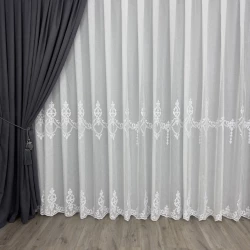 Тюль льон з вишивкою Keten №5150 білий