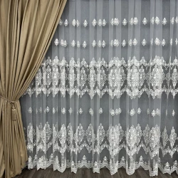 Фатиновый тюль с густой вышивкой №242213 молочный