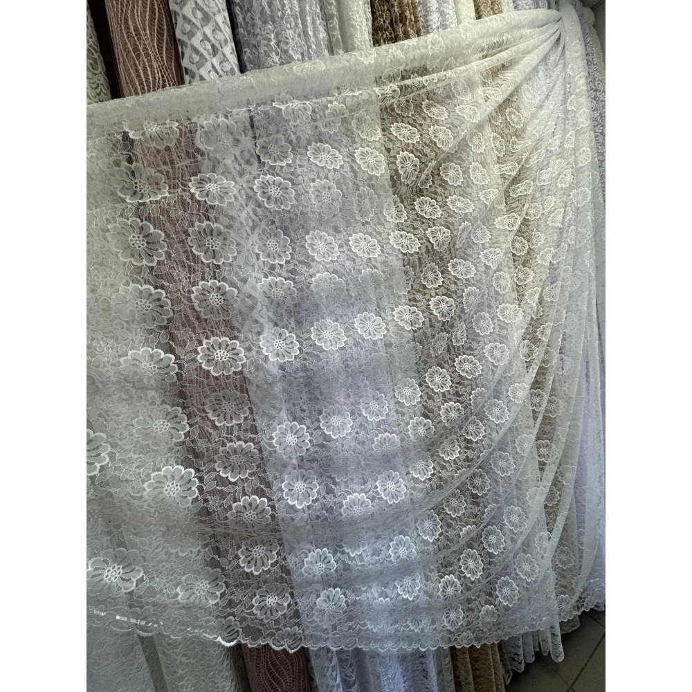 Тюль гепюр сітка No1008 молочний