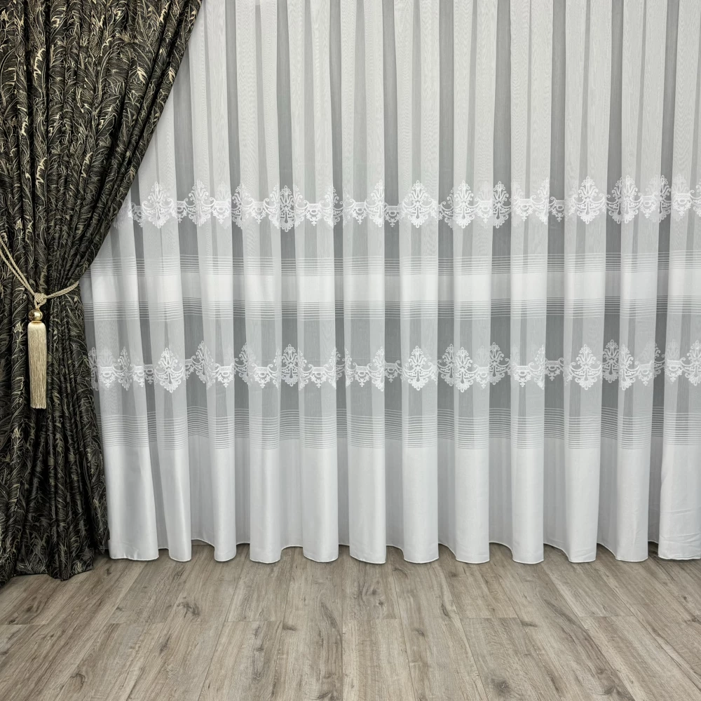 Тюль бамбук с вышивкой Keten TBN116 Белый