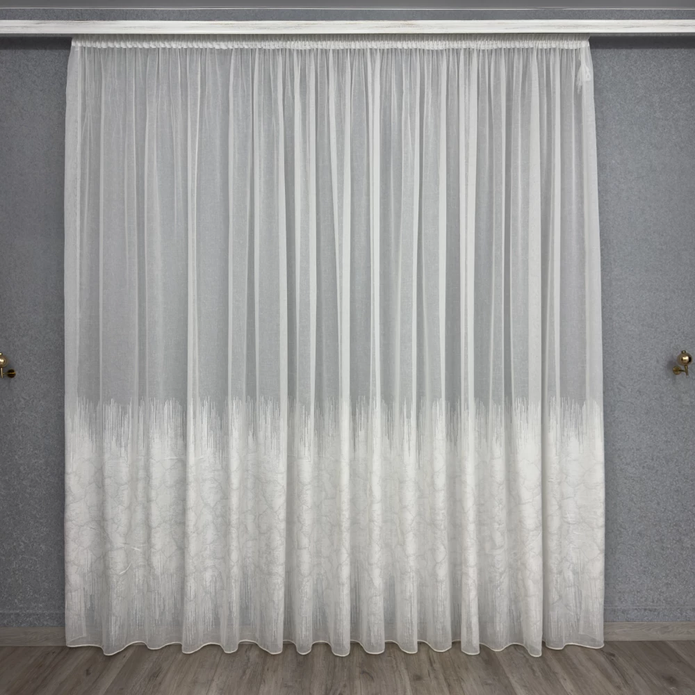 Тюль лён с жаккардовыми вставками 110424 Молочный