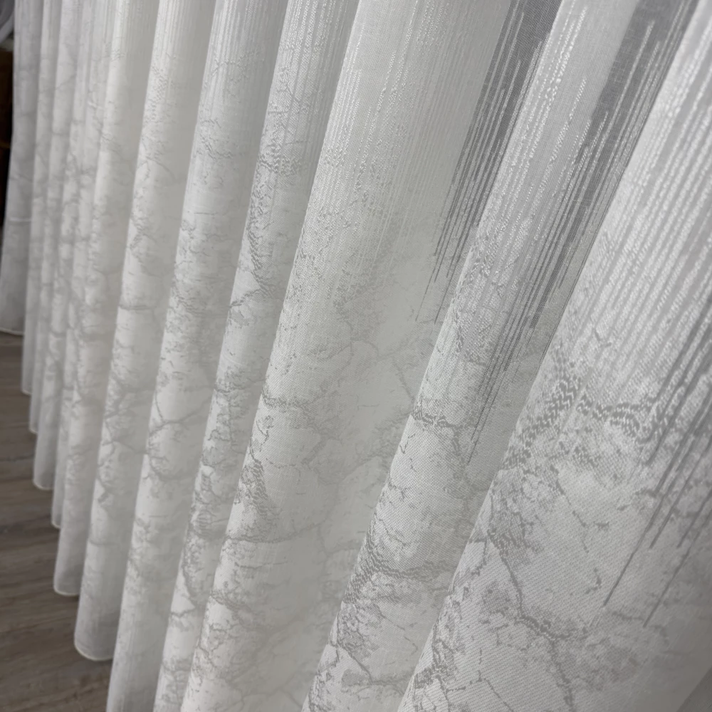 Тюль лён с жаккардовыми вставками 110424 Молочный