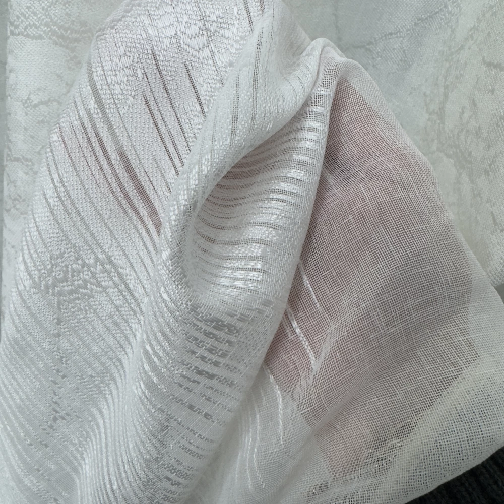 Тюль лён с жаккардовыми вставками 110424 Молочный