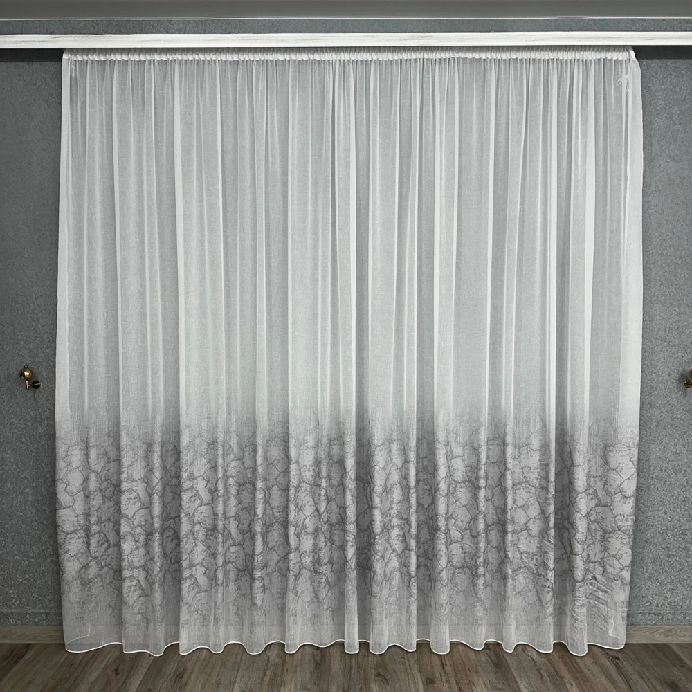 Тюль льон з жаккардовими вставками 110424 сірий