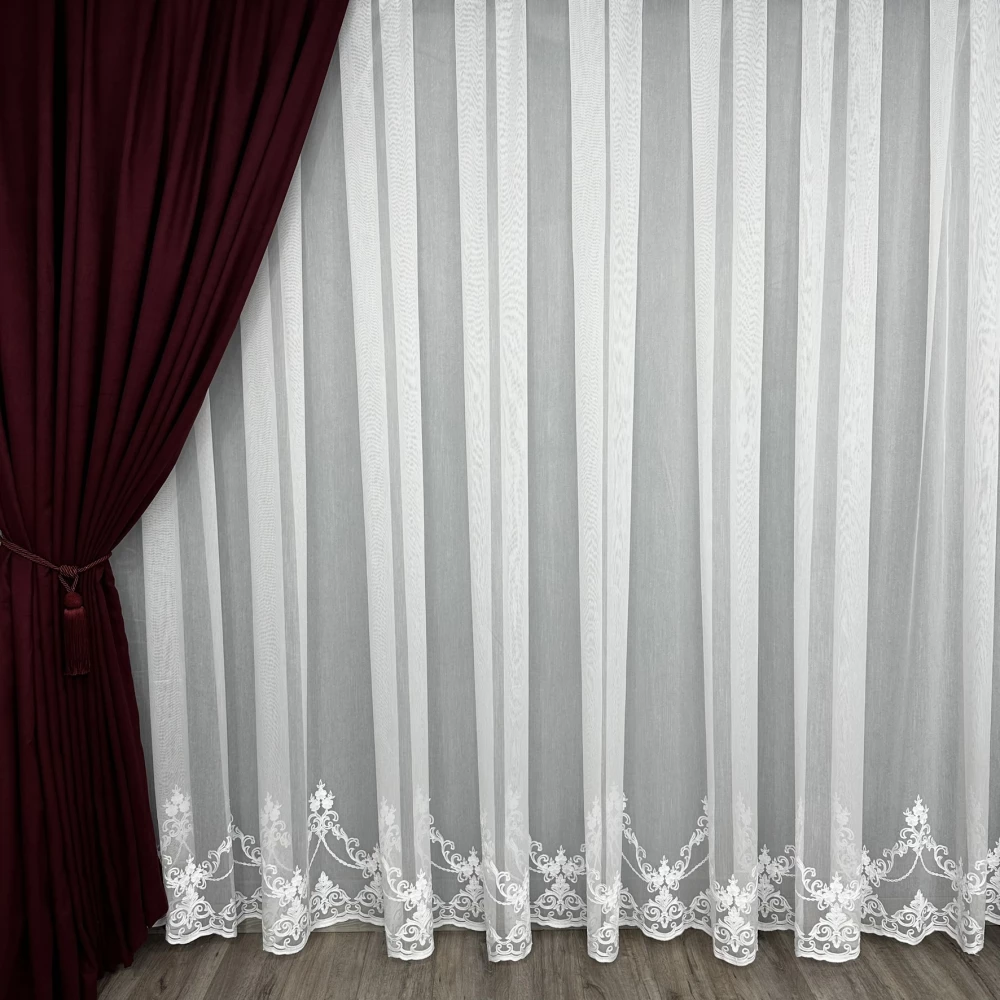 Тюль бамбук з вишивкою Keten по низу №1745