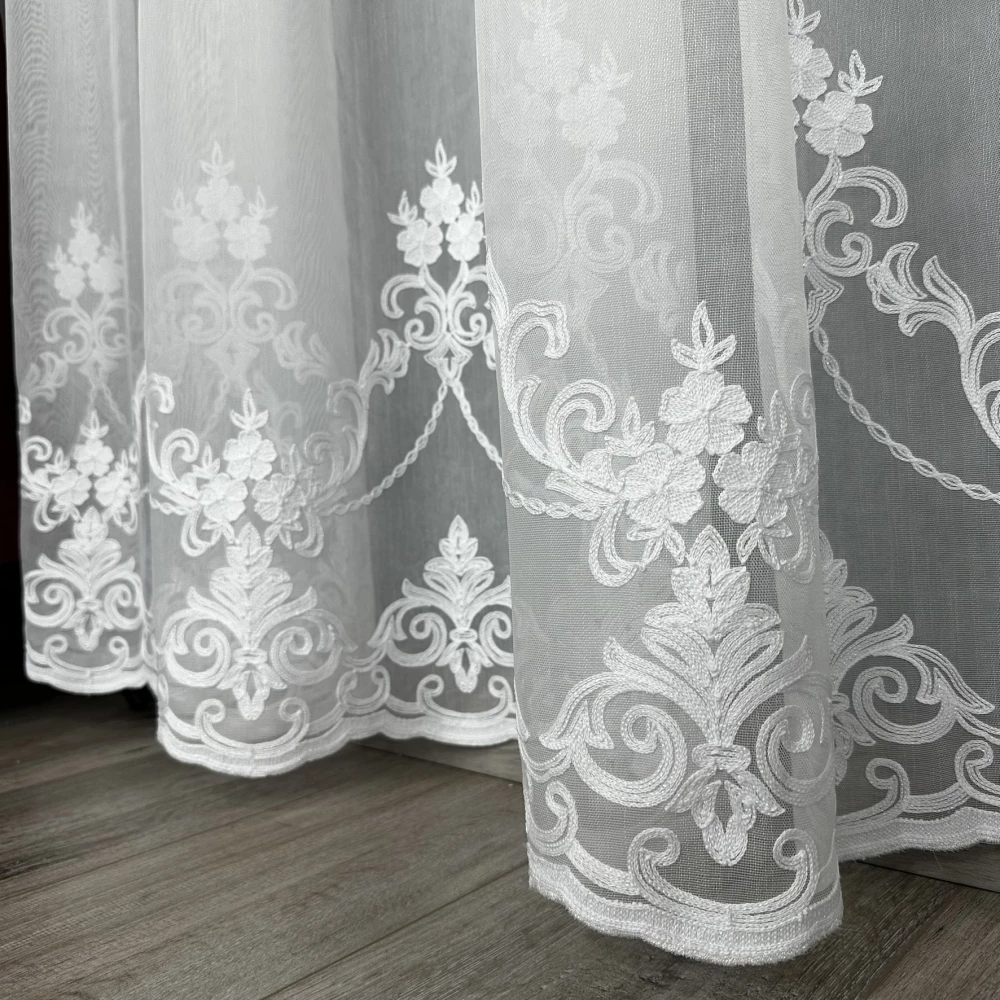 Тюль бамбук з вишивкою Keten по низу №1745