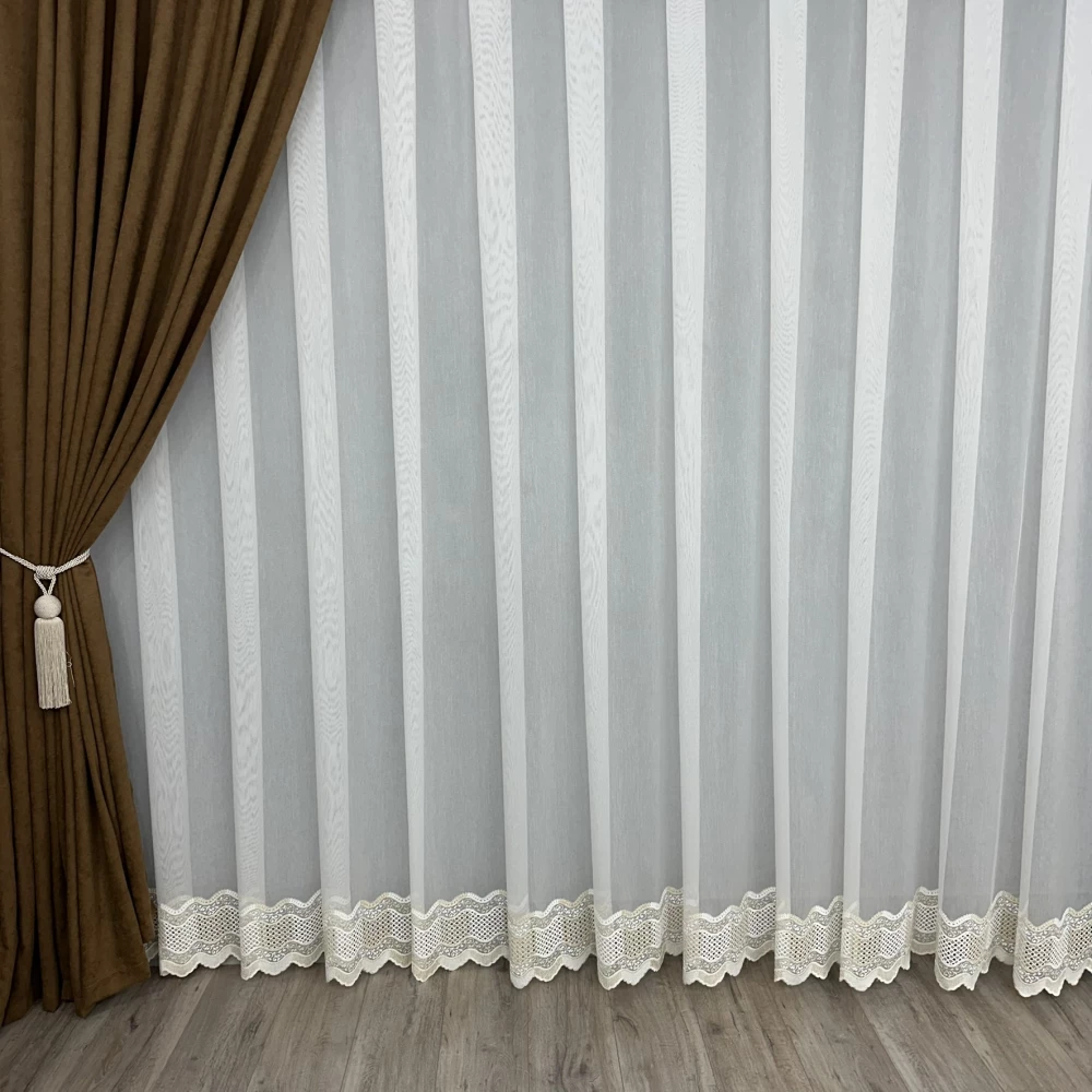 Тюль бамбук с узором по низу №12492 золотистый