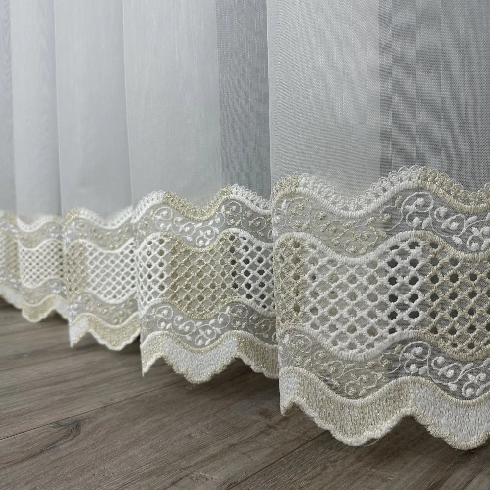 Тюль бамбук с узором по низу №12492 золотистый