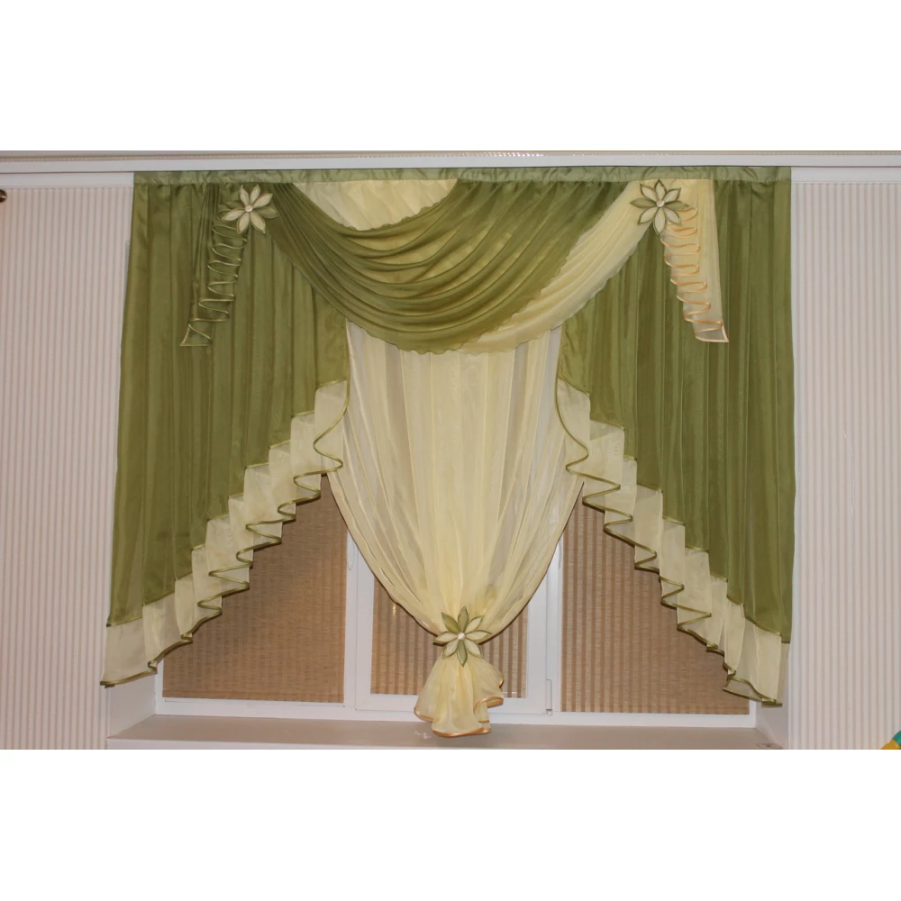 Ламбрекен фіранка 2м Амалія зелено-жовта