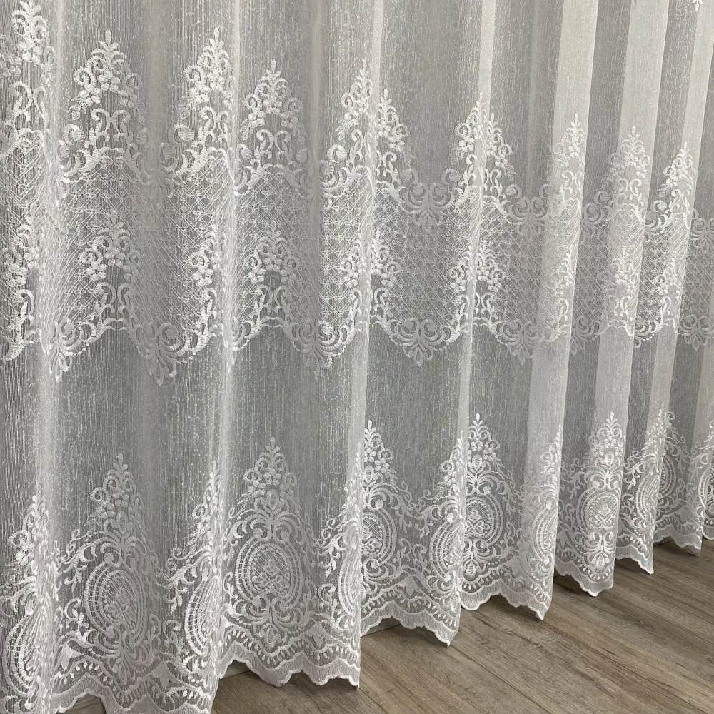 Льняна тюль з шикарною вишивкою №12224