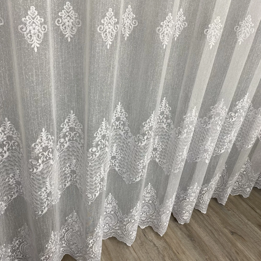 Льняна тюль з шикарною вишивкою №12224