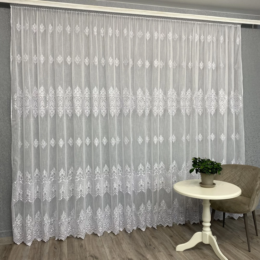 Льняна тюль з шикарною вишивкою №12224