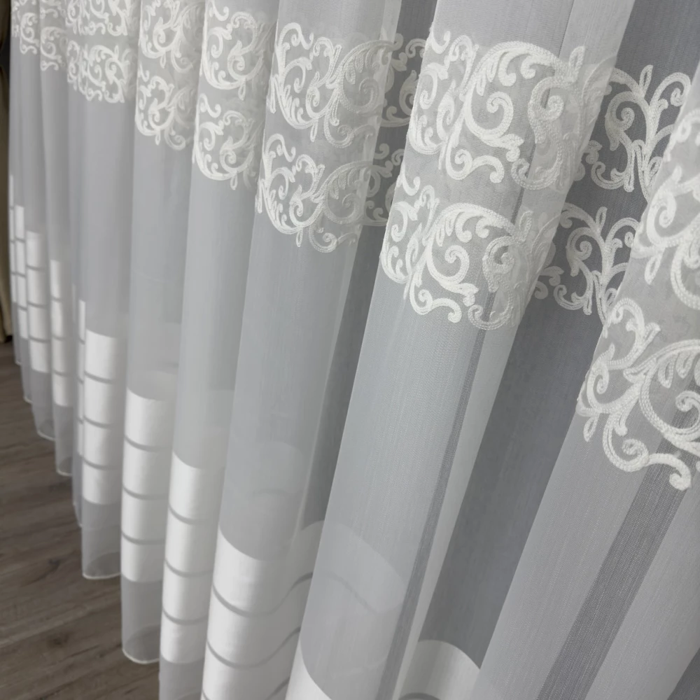 Тюль бамбук з кордовою вишивкою TBN4 на відріз