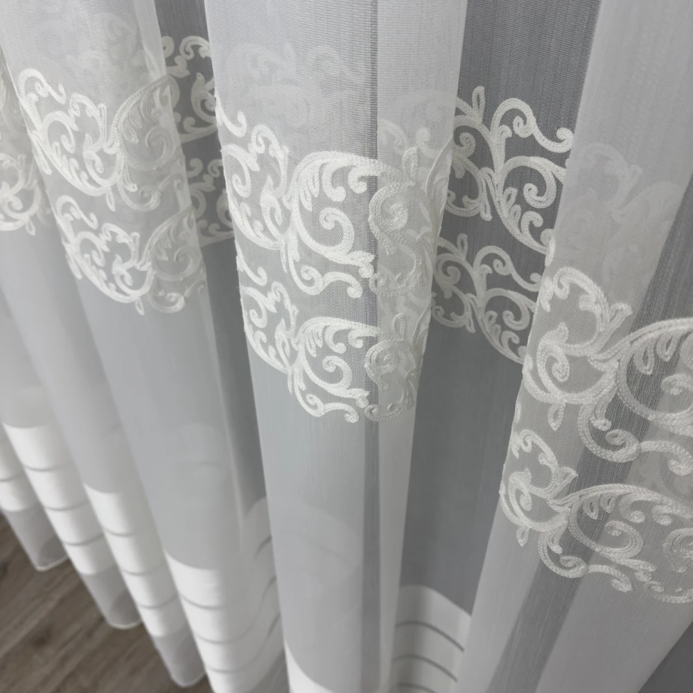 Тюль бамбук з кордовою вишивкою TBN4 на відріз