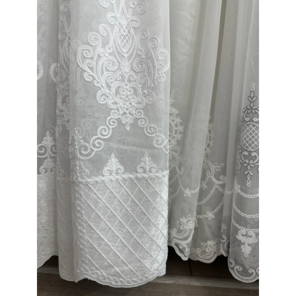 Тюль бамбук з оксамитовим візерунком по низу №7181 Білий
