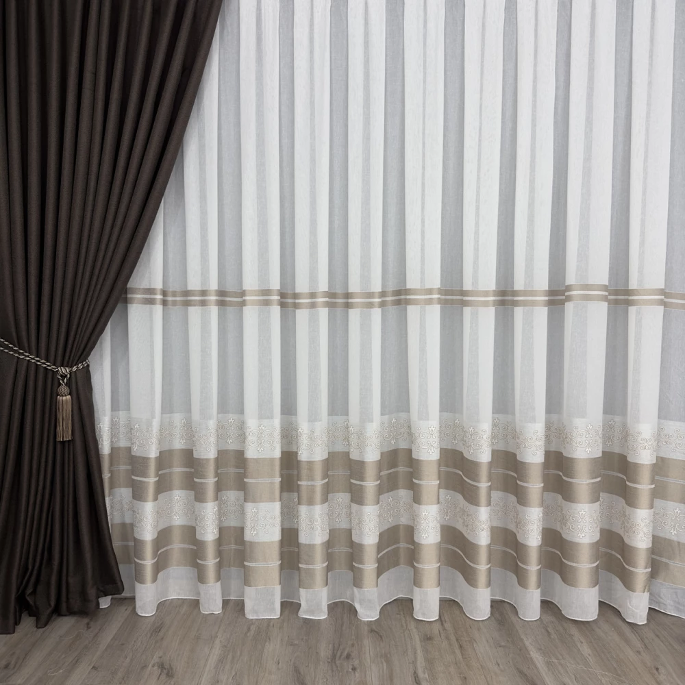 Тюль льон з вишивкою Keten FKN100