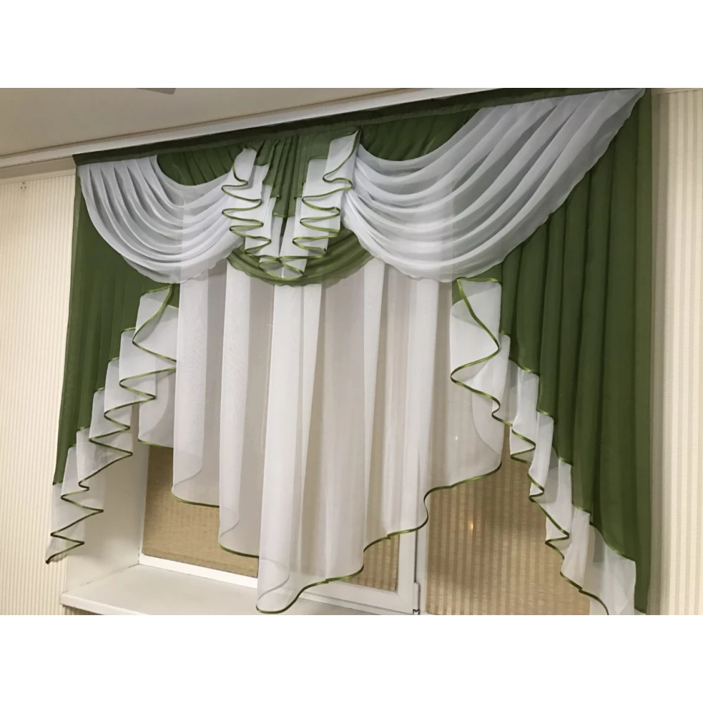 Тюль з ламбрекеном 2м Мілена зелений