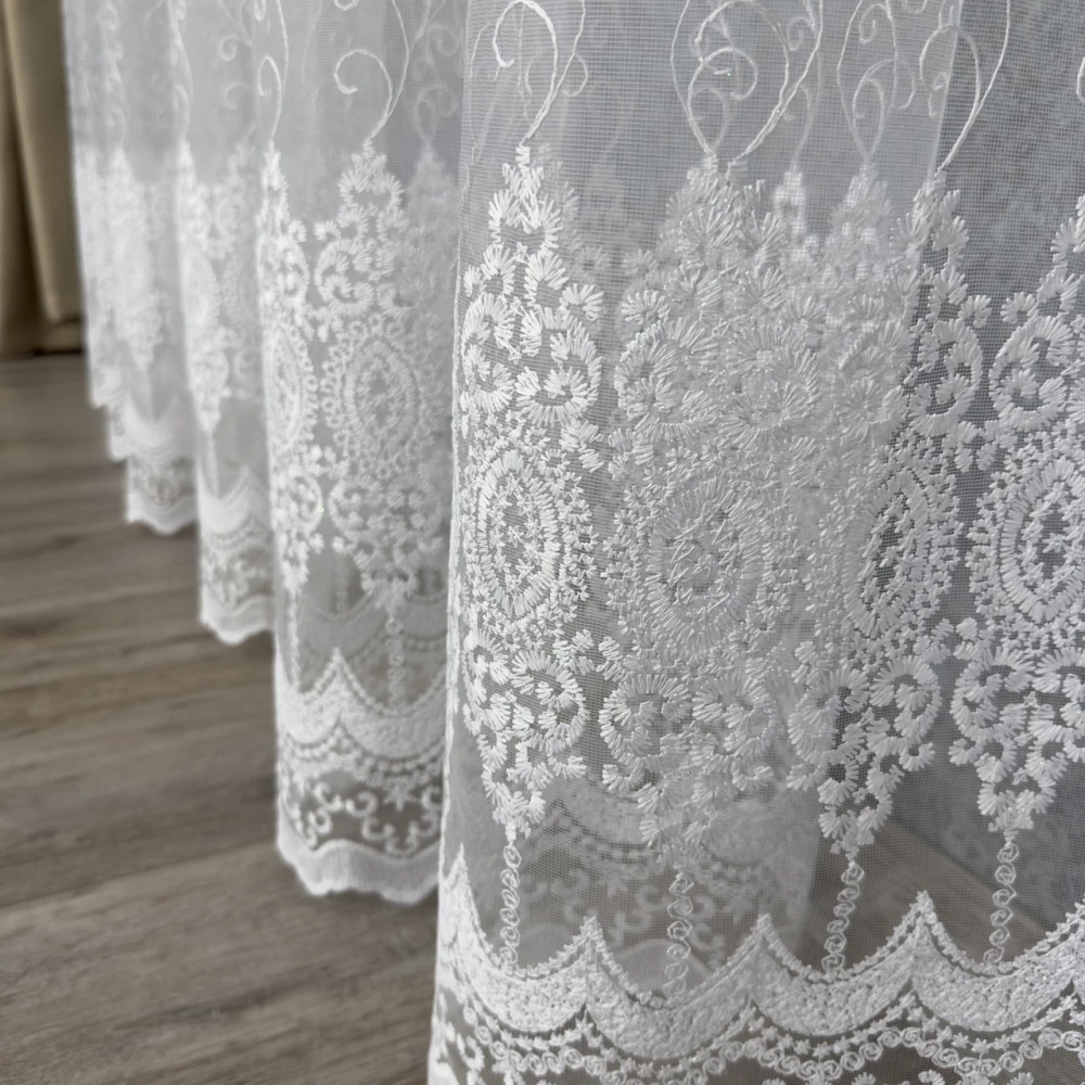 Качественный фатиновый тюль с густой вышивкой №80513