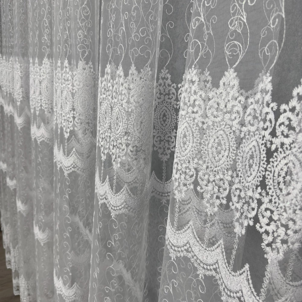 Качественный фатиновый тюль с густой вышивкой №80513