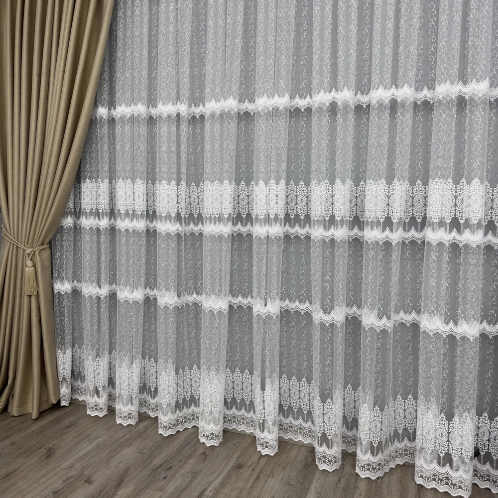 Качественный фатиновый тюль с густой вышивкой №80513