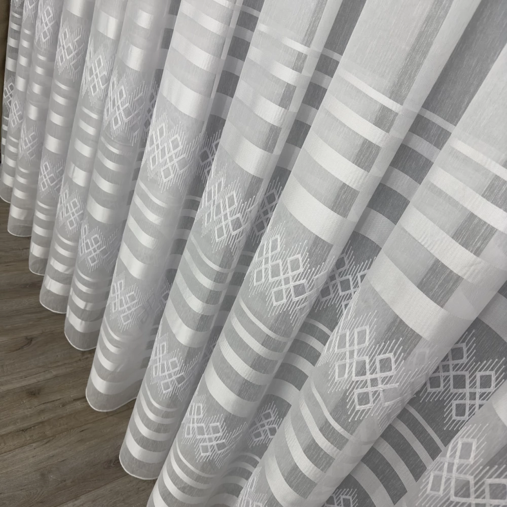 Тюль бамбук з кордовою вишивкоюTBN109 на відріз білий