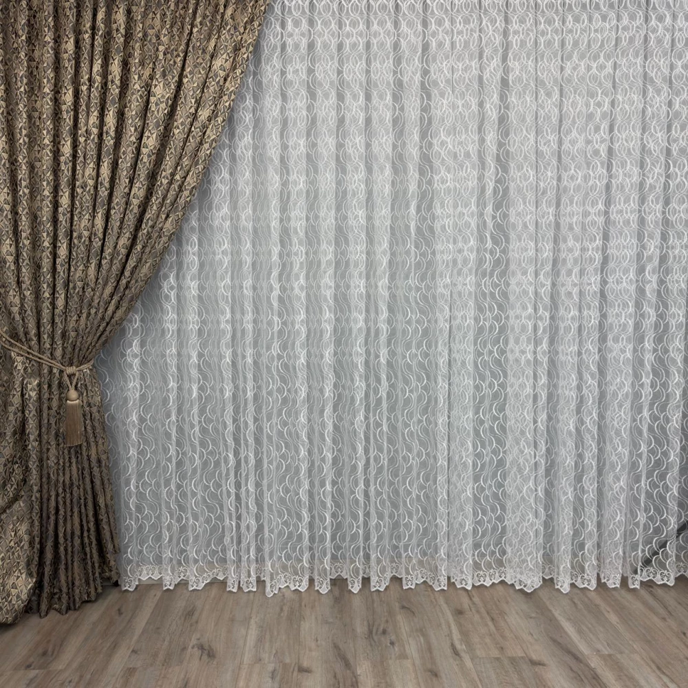 Фатиновий тюль з вишивкою №8127 білий