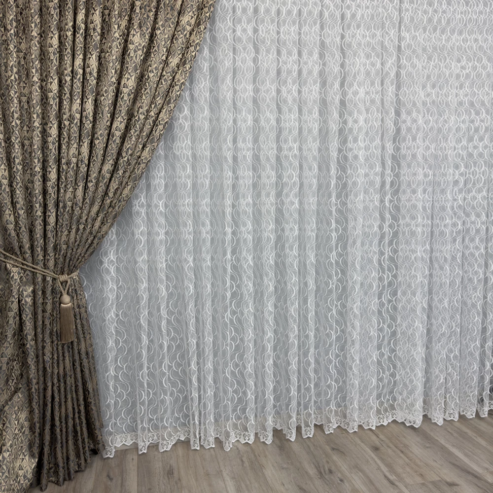 Фатиновий тюль з вишивкою №8127 білий