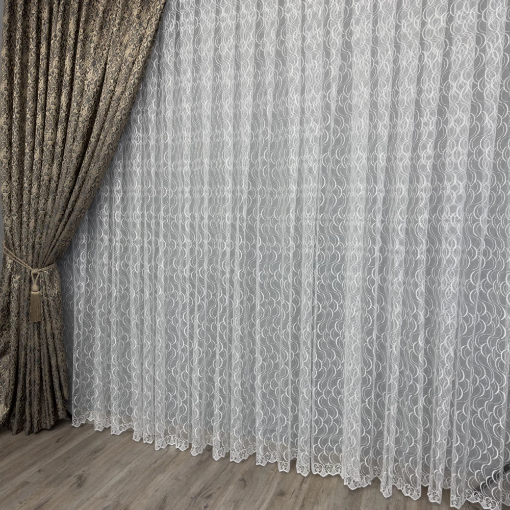 Фатиновий тюль з вишивкою №8127 білий