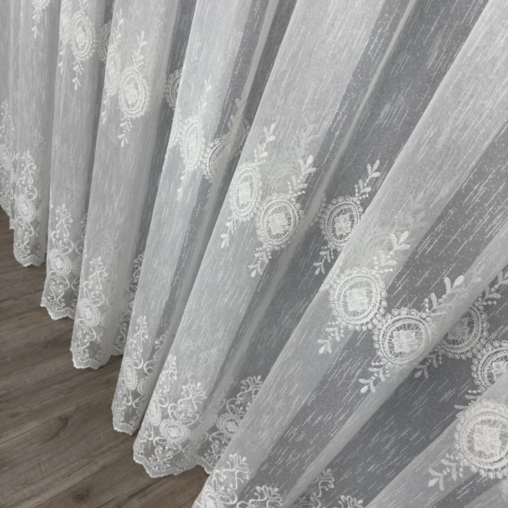 Тюль льон з вишивкою №1115 молочний