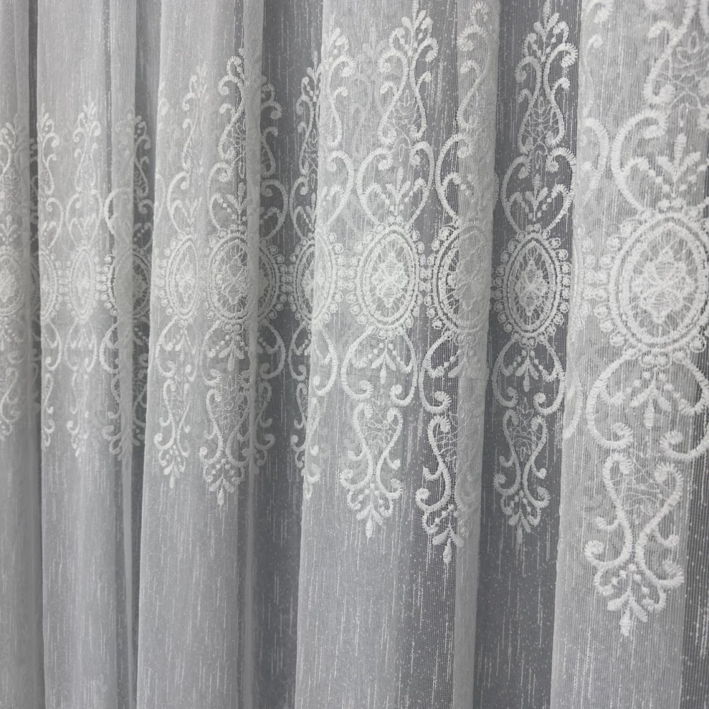 Тюль льон з вишивкою №1115 молочний