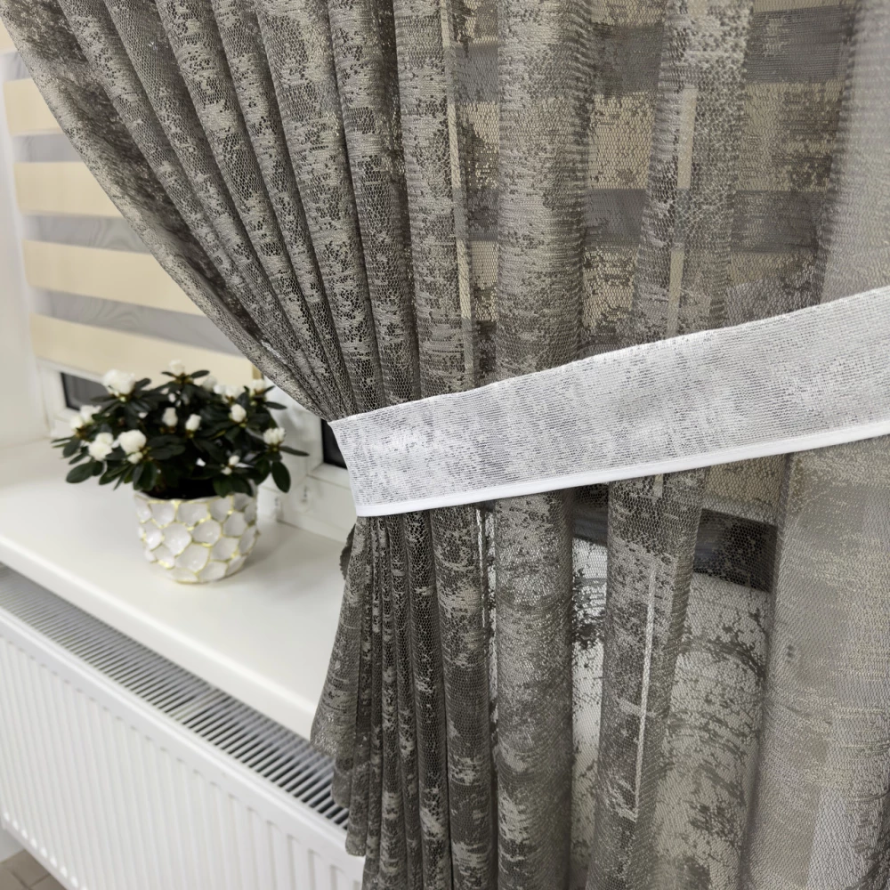 Тюль жаккард Мрамор №100 Мокко