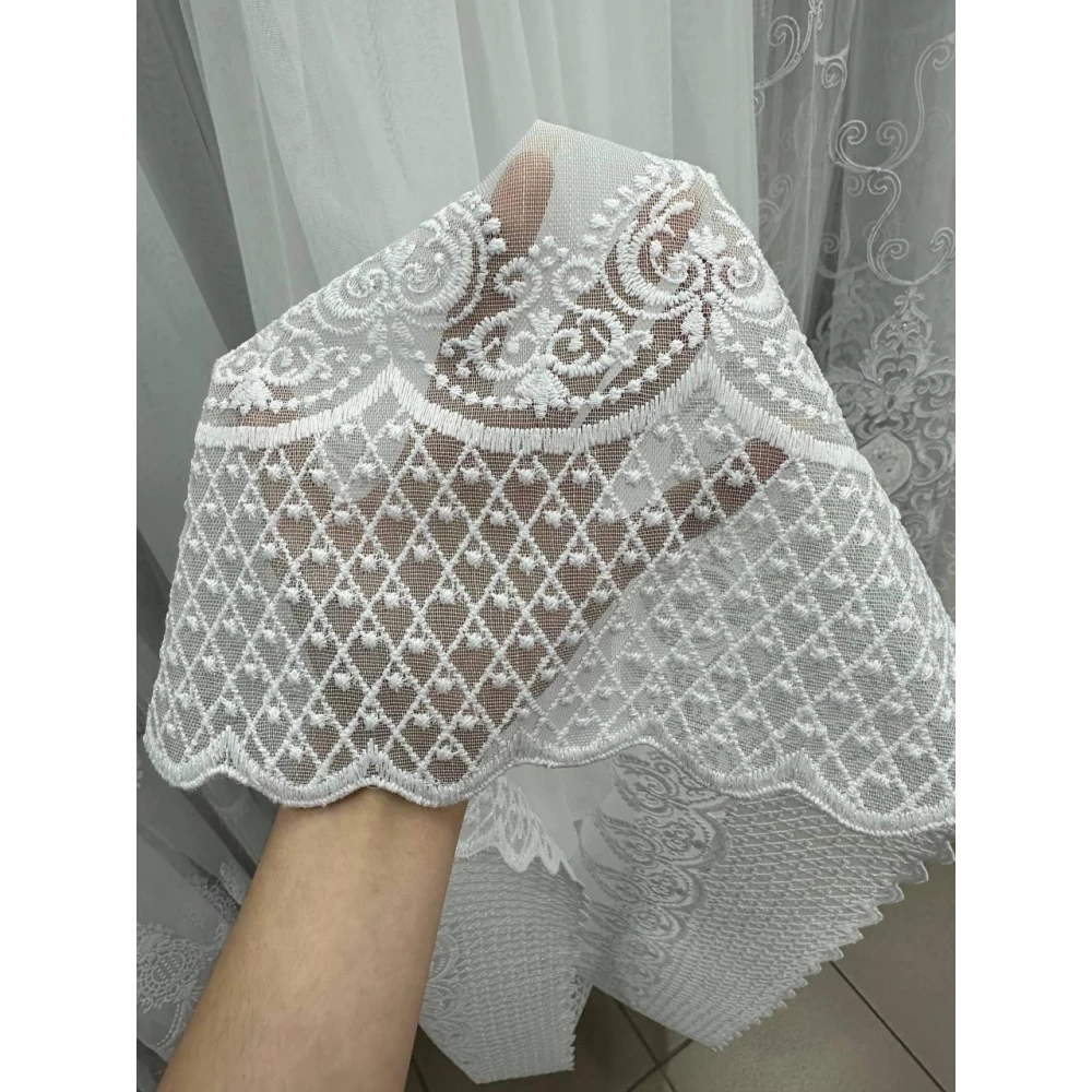 Качественный бамбуковый тюль с вышивкою по низу №2634 для зала, спальни