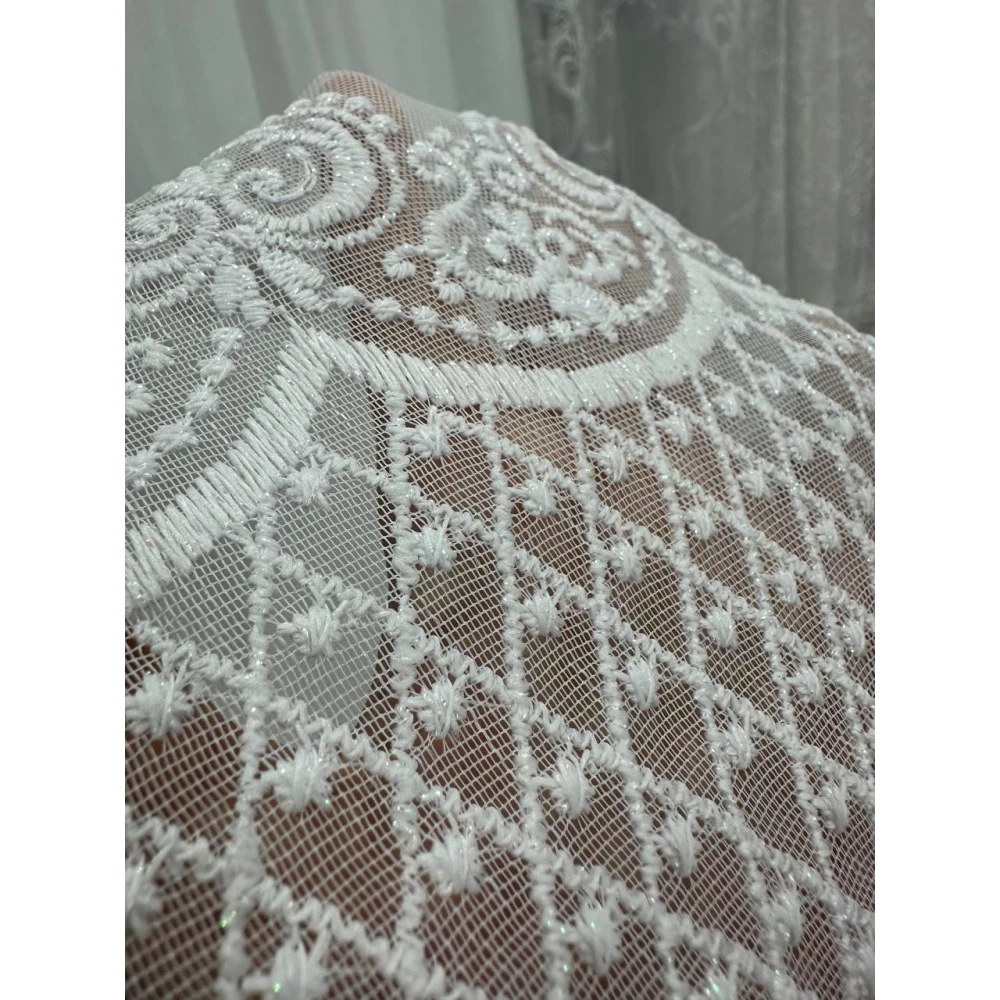 Качественный бамбуковый тюль с вышивкою по низу №2634 для зала, спальни