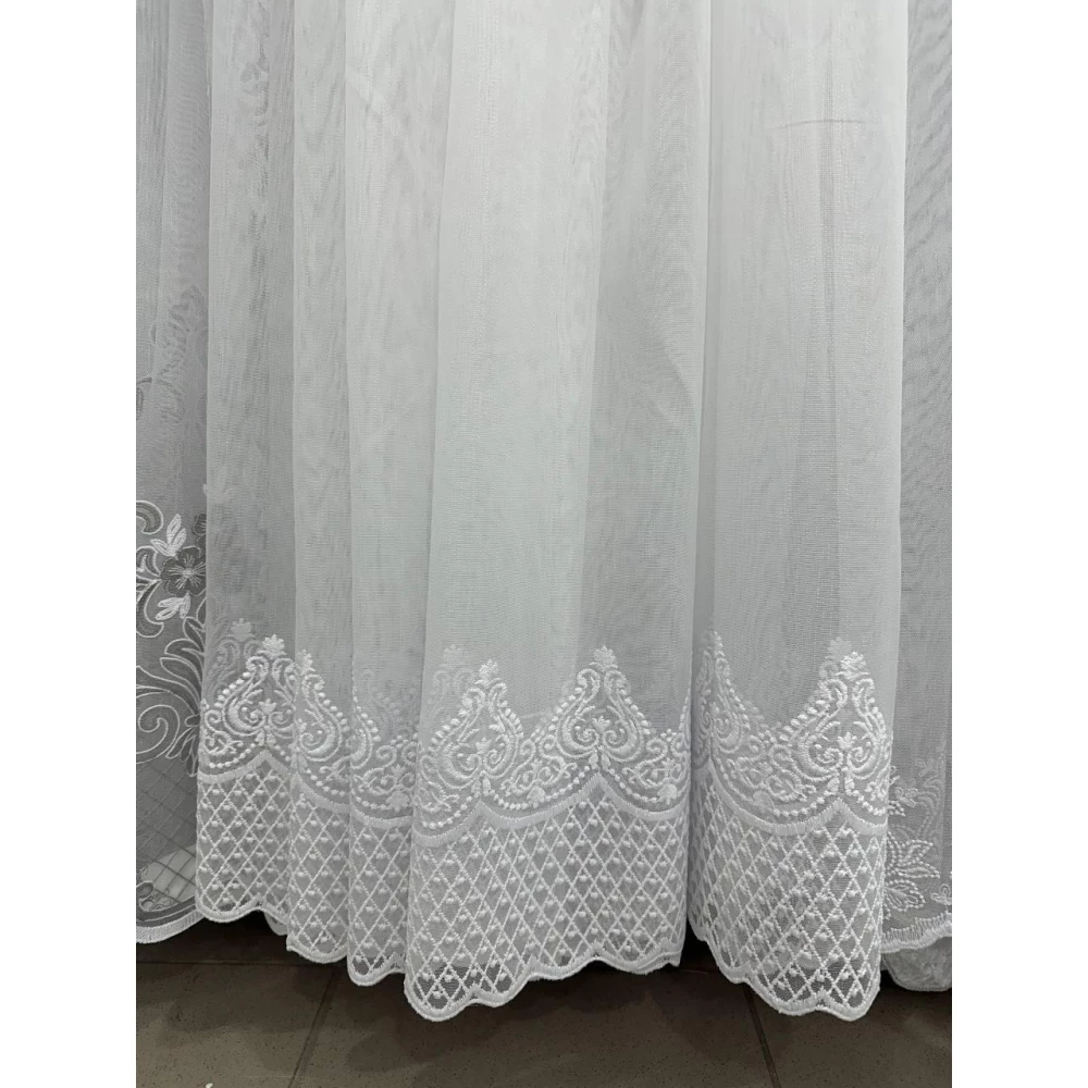 Качественный бамбуковый тюль с вышивкою по низу №2634 для зала, спальни