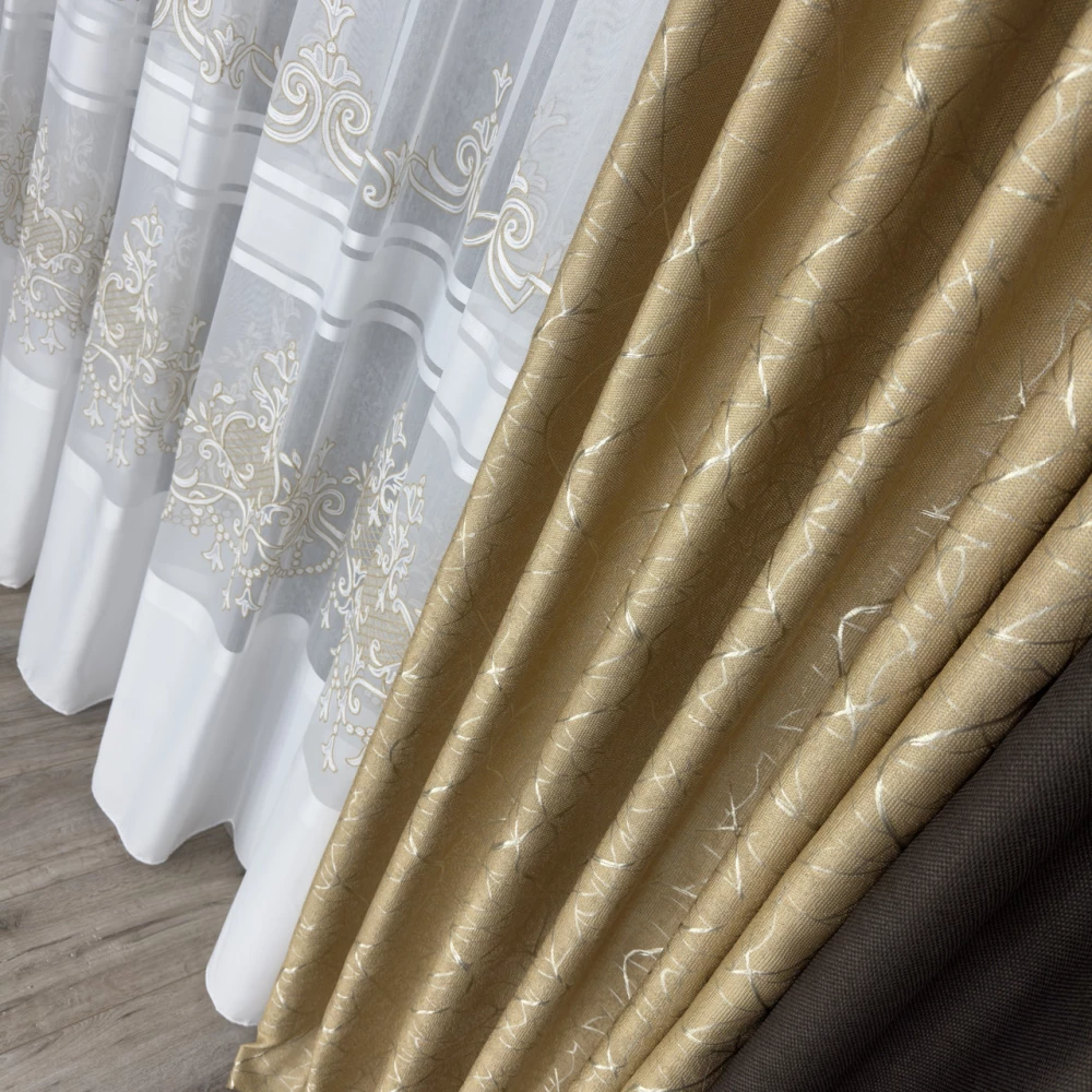 Тюль бамбук з вишивкою Keten 7238 білий з золотим