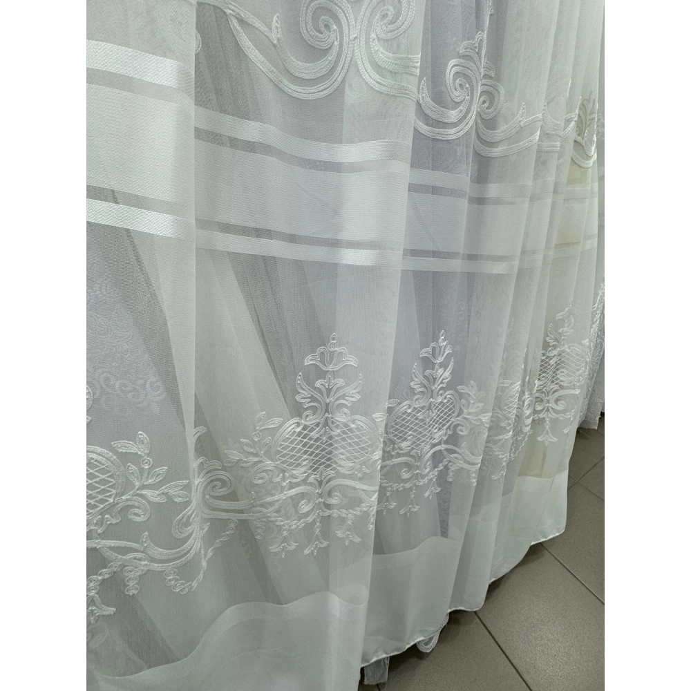 Тюль бамбук с вышивкой Keten 7238 айвори