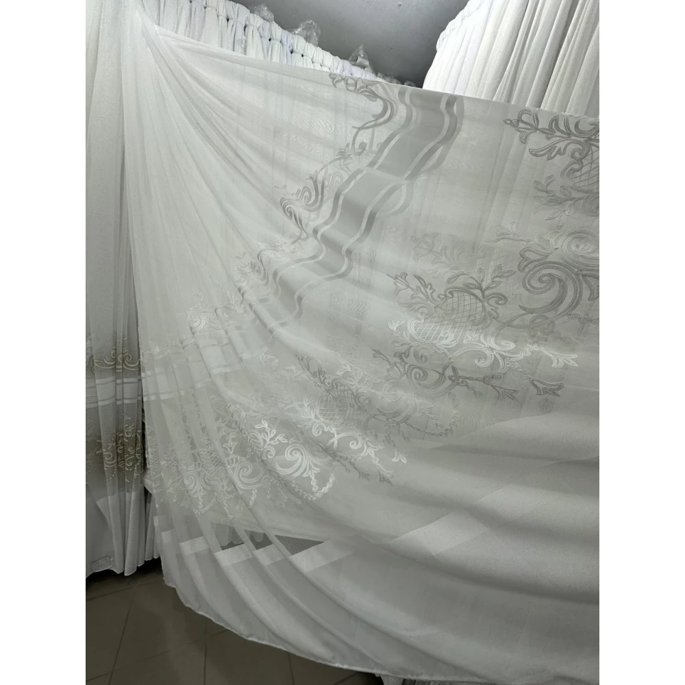 Тюль бамбук с вышивкой Keten 7238 айвори