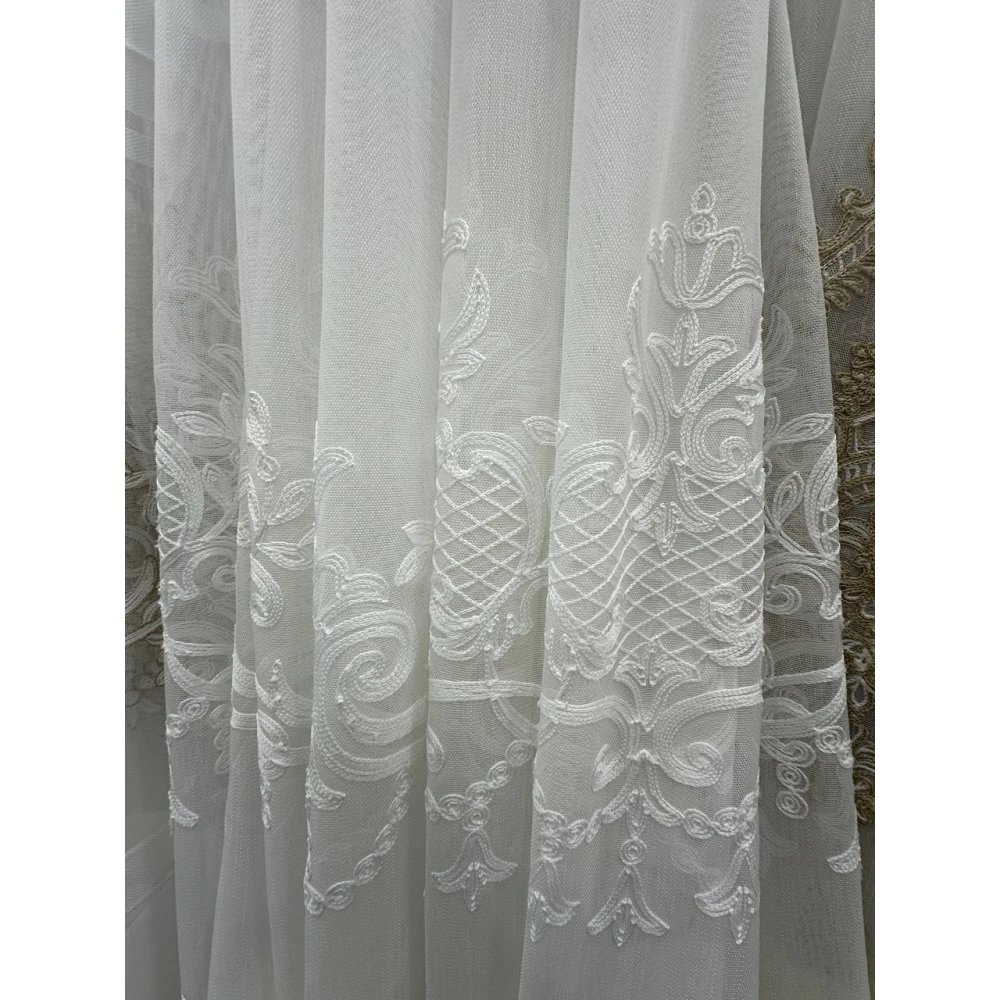 Тюль бамбук с вышивкой Keten 7238 айвори
